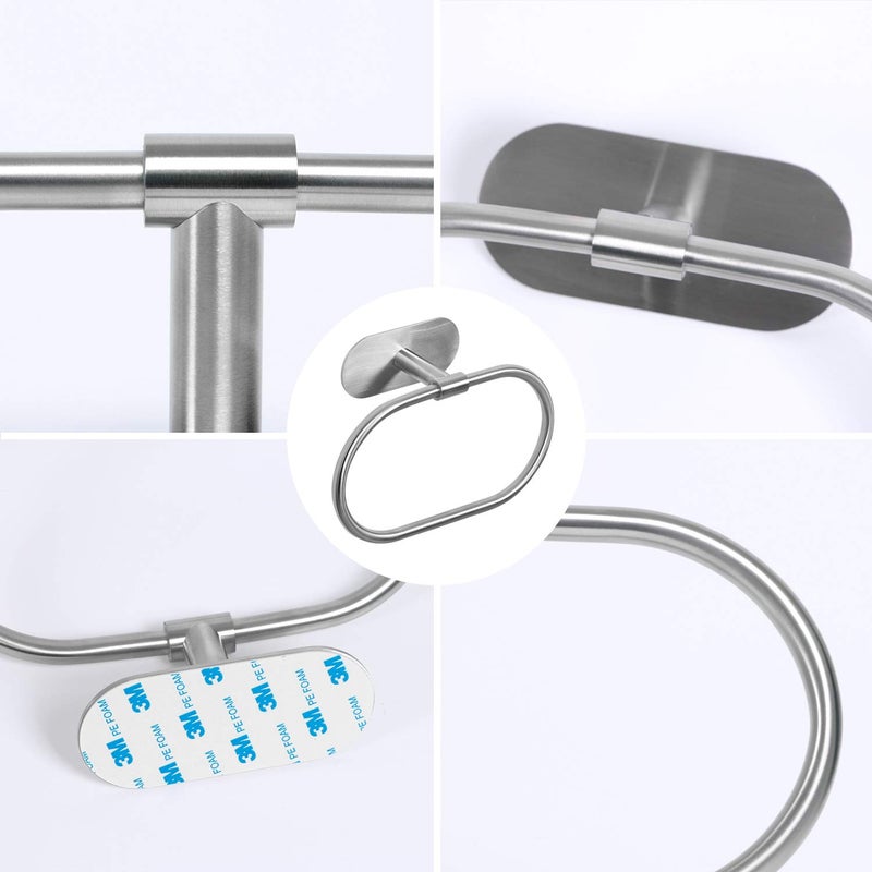 HouseAid Self Adhesive Towel Ring for Bathroom, Stainless Steel Adhesive Hand Towel Holder, No Drilling Modern Hand Towel Hanger, Brushed Nickel - Image 3